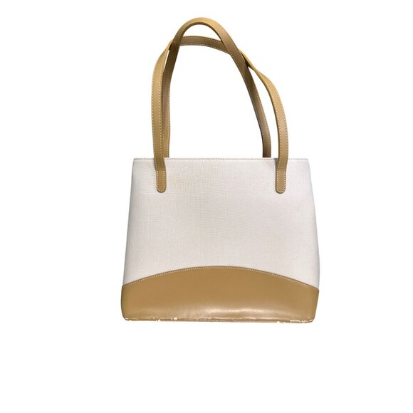 Kate Spade New York Canvas Leather Cream/Tan Tote Bag With Bow Accent - Picture 3 of 6
